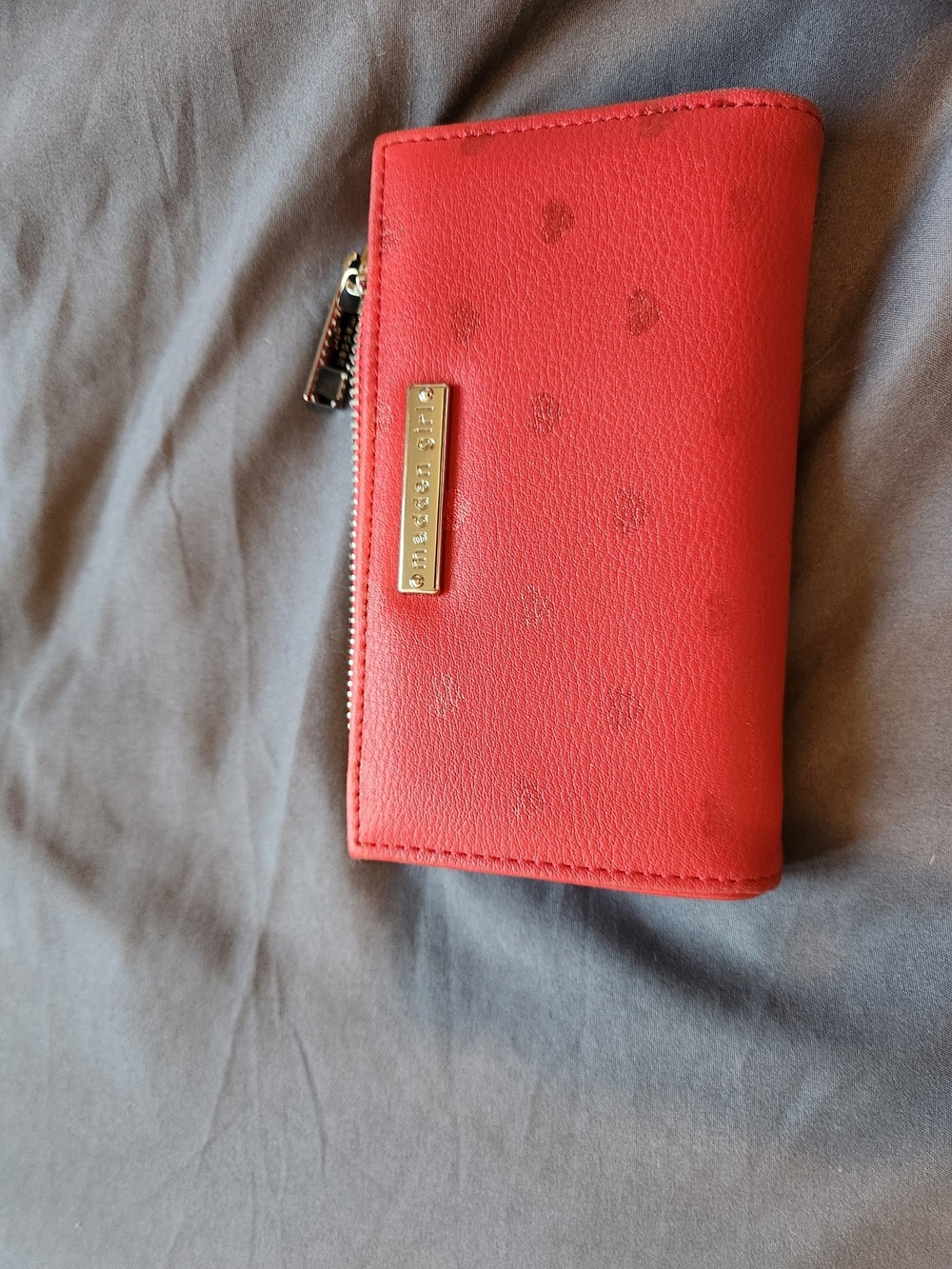 Madden Girl Red Zip-Around Wallet with Gold Logo Plate